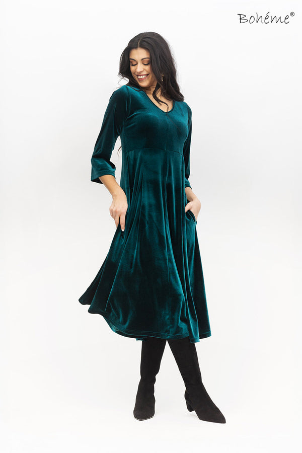 Kjole Lang Velour Petrol